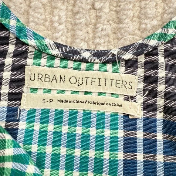 Urban Outfitters Plaid Mini Dress Women's Small Green Blue Gingham Grunge 90s - Picture 3 of 12